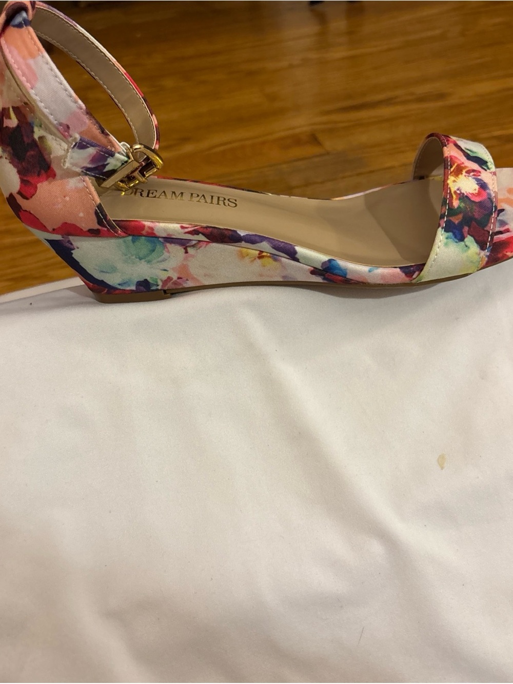 Dream Pairs Floral Print Ankle-Strap Wedge Sandal in Pink, Purple, Blue